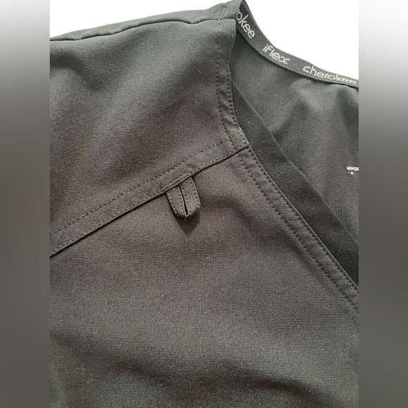 Cherokee Iflex V-Neck Knit Panel Scrub Top Extra Large XL Black - Picture 3 of 5